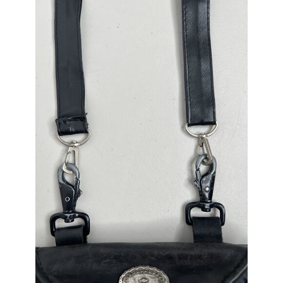 Leather Biker Bag Motorcycle Pouch Black Fringe Casper’s Leather USA Small - Picture 9 of 13